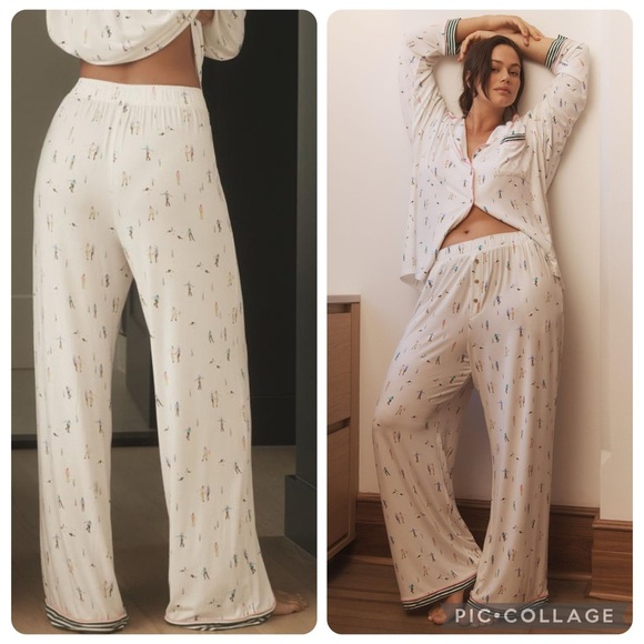 NWT new large Anthropologie briar pajama pants winter ice skate print white ski - Picture 12 of 17